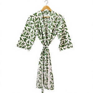 Kimono largo de mujer con estampado indio a rayas, cuello en V, manga larga, hecho a mano, para estar en casa, verano y primavera - Product Image 1