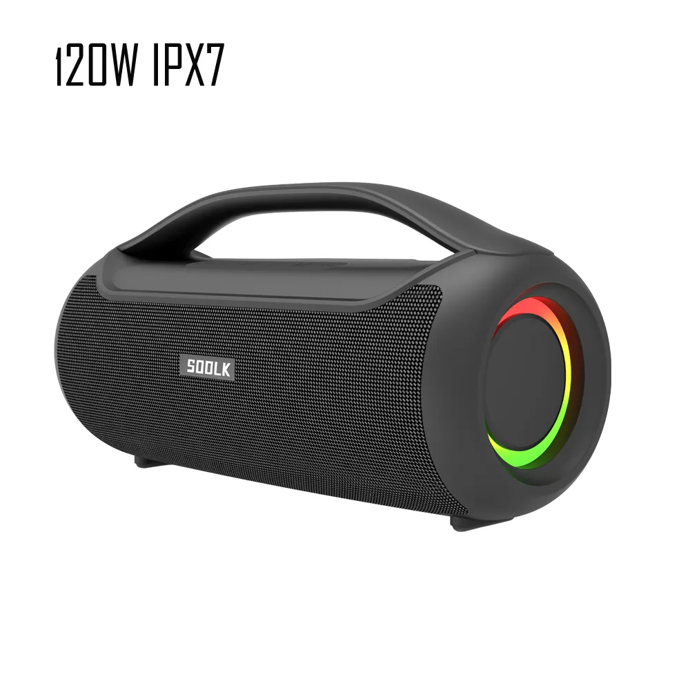 SODLK-Subwoofer portátil con mango de gran potencia para exteriores, Altavoz Bluetooth IPX67 impermeable, con batería externa, luz led, NFC, 120W