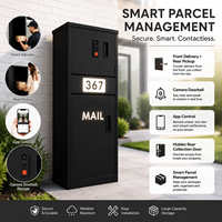 Boîte de dépôt de colis contrôlée par application avec porte arrière cachée, caméra HD, audio bidirectionnel, DC12V, numéro de maison lumineux