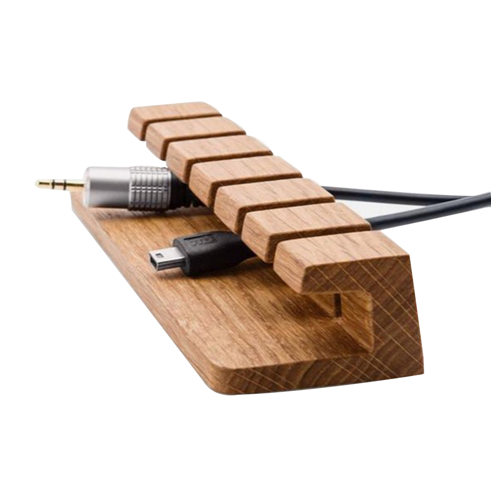 Custom home decor desk USB wire fixing clip management wooden computer cable holder