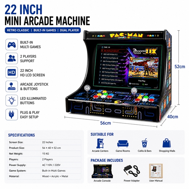 Pandora Box DX Bartop Arcade Machine 22 Inch Screen 3000 in 1 Retro Games Tabletop Arcade Console for Commercial Rental Business