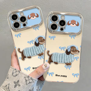 Coque de téléphone Apple iPhone 16 Pro Max 15 16 14 en silicone plaqué avec motif chiot brodé et chaîne, cadeau fantaisie - Product Image 3