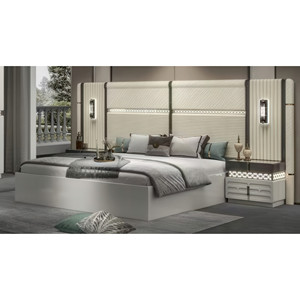 Set Camera da Letto di Lusso Personalizzato in Pelle e Legno, Stile Rustico Moderno, Letto con Contenitore Estensibile, Misura King/Queen, Arredamento per la <span class=keywords><strong>Casa</strong></span> - Product Image 4
