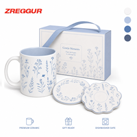 Ensemble de tasses à café en porcelaine personnalisées 11oz, design floral minimaliste moderne, sous-verres, emballage avec logo personnalisé, cadeaux d'affaires