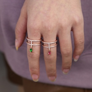 H a forma di rosa placcato oro rosso <span class=keywords><strong>verde</strong></span> forma degli occhi cz anello di barretta Completo per le donne stock - Product Image 4