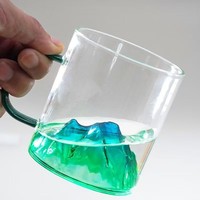 Verre à liqueur, whisky, vodka, vin en verre borosilicate transparent personnalisé, couleur au choix, avec fond en forme de montagne et poignée