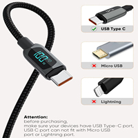 Câble de données TUTI 100W 5A à charge rapide en cuivre pur tressé 1,2 m USB Type-C vers C pour téléphone/tablette avec affichage numérique