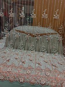 Premium Woven Handwork Beads Embroidered Imported Applique Net <b>Fabric</b> Waterproof <b>Medium</b> Weight for Women's Designer Garments - Product Image 3