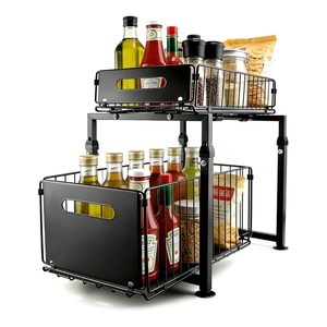 <span class=keywords><strong>Estante</strong></span> Organizador Deslizable de Acero de Doble Capa Ajustable para Cajones de Baño, <span class=keywords><strong>Cocina</strong></span>, Especias y Frascos de Vidrio - Product Image 1