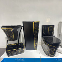 WC monobloc de luxe en céramique or et noir, cuvette de toilette au sol, ensemble WC en céramique