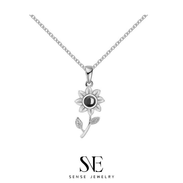 Fine Silver Jewelry Photo Projection Necklaces Gold Plated Sunflower 100 Language I Love You Necklace Pendant for Women