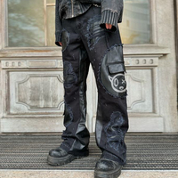 DiZNEW Jeans Pantalons pour hommes avec patch en cuir personnalisé imprimé Baggy Jeans ajustés pour hommes avec design
