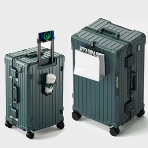 Maleta con marco de alumbre para equipaje grande y grueso de PC Bayer duradera, portavasos extensible de gran capacidad, Puerto USB, diseño clásico a la moda - Product Image 3