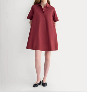 Robe décontractée pour femmes à manches courtes et col polo, coupe ample, en coton mélangé bordeaux, pour un usage quotidien estival - Product Image 5