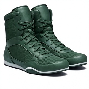 Chaussures de sport de boxe souples, légères et respirantes pour l'entraînement professionnel – Bottes de boxe montantes vertes en PU - Product Image 1