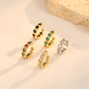Fashion Newest Fashion Minimalist Rainbow Zircon Ear Clip No Ear Hole Female <strong>Earring</strong> <strong>Cuffs</strong> 14k Gold Plated Brass Jewelry - Product Image 1