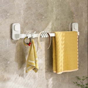 Toallero de ventosa sin taladro Rieles de secado de almacenamiento extraíbles con soporte de gancho Barra de suspensión para estantes de pared de baño - Product Image 1