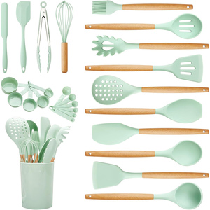 Nouveaux accessoires de cuisine en silicone, 12 pièces en 1 ensemble, ustensiles de cuisine, ustensiles de cuisine en silicone avec poignées en bois - Product Image 1