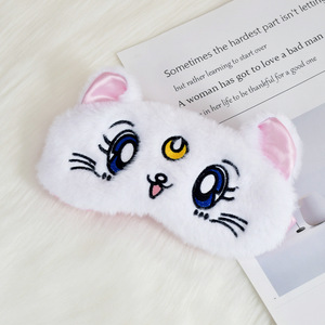 Masque de sommeil en peluche rose motif chat de dessin animé, avec lune en satin, taille ajustable, idéal pour les filles en hiver - Vente en gros - Product Image 3