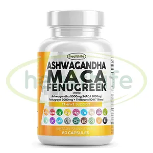 Healthife tăng cường năng lượng bổ sung Ashwagandha với Nhân Sâm Đỏ/Đen Maca gốc viên nang