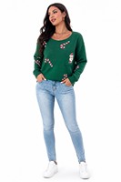 Pull-over personnalisé pour femme, tricoté, manches longues, col rond, pour les fêtes, automne-hiver, viscose, Noël, vente en gros, commande en gros