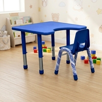 Meubles d'école maternelle modernes et sécuritaires pour enfants, ensemble de chaises et de tables en plastique bleu réglables en hauteur pour la chambre à coucher et le salon