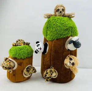 Custom Interactive Colorful Squeaky Animal Tree House Burrow Dog Toy Hide And Seek Dog Toy