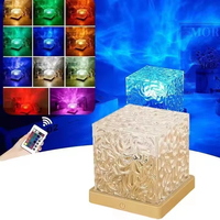 Lampe de nuit LED rotative Projection de vague d'eau effet d'ondulation lampe d'ambiance de flamme créative lampe de Table Cube dynamique pour chevet