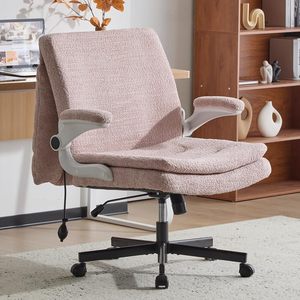 Criss Cross Legged Office <b>Chair</b> with Flip-Up <b>Back</b>&Dynamic Airbag Lumbar <b>Support</b>, Wide Seat Desk <b>Chair</b>, Flip-Up Arms with Wheels - Product Image 1