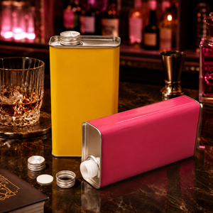 Boîte en métal plate carrée avec couvercle à vis pour whisky et liqueur, conteneur vide personnalisé pour boissons alcoolisées - Product Image 1