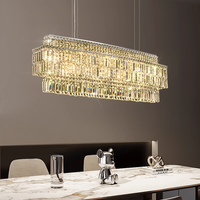 Lustre suspendu rectangulaire et rond en cristal LED dimmable pour hôtel, villa, hall, salle à manger, chambre