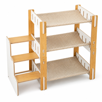 Hamac pour chat à trois niveaux avec cadre en bois, lit pour chat à 3 étages avec échelle, hamacs en tissu rayé, gain de place pour chats de taille moyenne