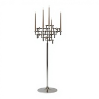 Grand candélabre en aluminium fait main, couleur argent, support de bougie sur pied, personnalisable, décoration de la maison, mariage, fête d'Halloween