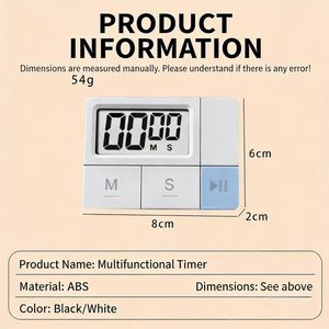 Minuterie de cuisine numérique portable avec écran LCD, <span class=keywords><strong>compte</strong></span> à <span class=keywords><strong>rebours</strong></span>, alarme sonore, support, pour la cuisine, la douche, l'étude, fonctionne sur piles, chronomètre en plastique - Product Image 4