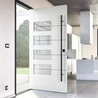Porte d'entrée de sécurité en aluminium de style américain moderne, porte blindée en acier, porte d'entrée principale en bois massif pivotante pour maison