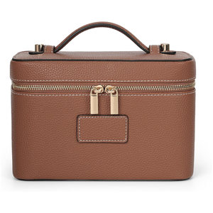 Elegant PU Cosmetic Case Large Zipper Closure Soft Handle Portable Multi-Function <b>Travel</b> <b>Makeup</b> <b>Bag</b> Minimalist Style - Product Image 3