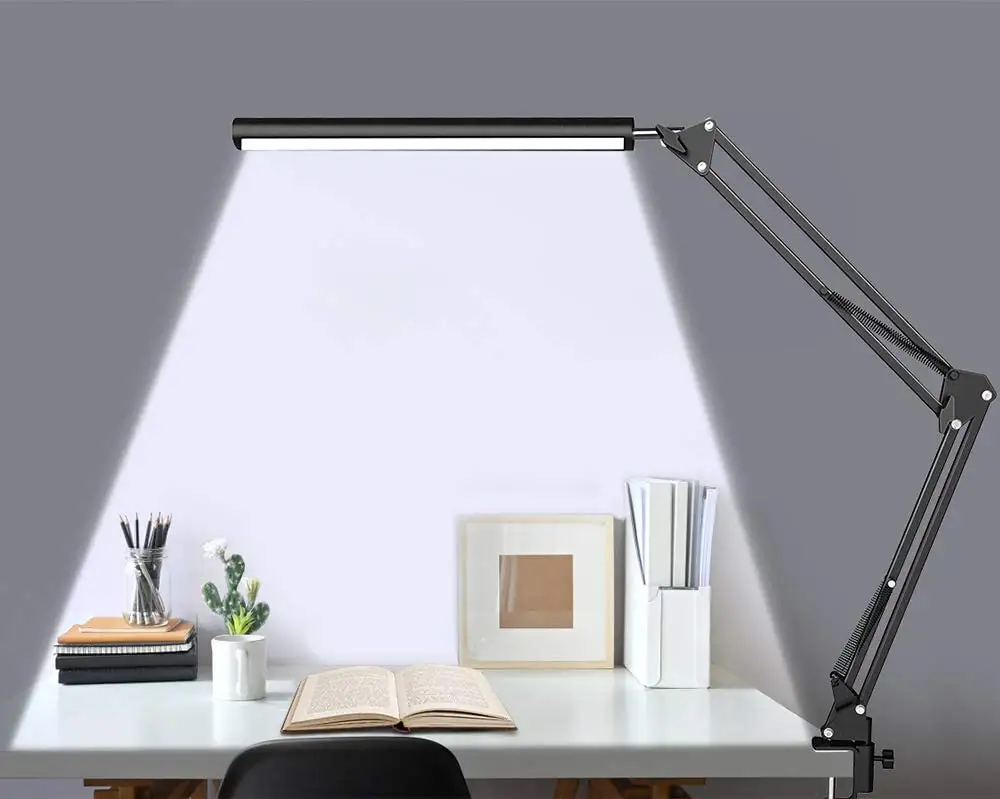 Lampe de bureau LED avec bras pivotant, appareil conçu pour le soin des yeux, 3 couleurs réglables, avec 9 niveaux de luminosité, 10W