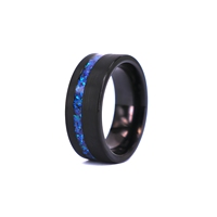 THX Schmuck Herrenring aus schwarzem Wolframkarbid mit 8mm natürlichem blauem Opal-Einlage im Kanalset, von Drittanbietern zertifiziert, Casual/Sportlich