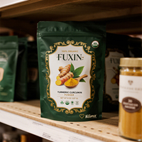 Sachet refermable personnalisé avec fermeture éclair pour poudre de curcuma biologique, épices et emballage alimentaire