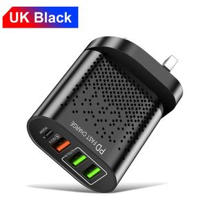 40W PD QC3.0 Multi-Port Type-<b>C</b> + 3 <b>USB</b> Fast Charging <b>Adapter</b> with PC Fireproof Material CE Certified UK <b>Plug</b> - Product Image 3