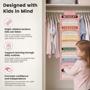 Clothes Organizer For Kids 6 <b>Shelf</b> Hanging Closet Storage With Labeled Days Bedroom Use Oxford Cloth Fabric - Product Image 3