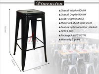 Tabouret de bar moderne en métal avec repose-pieds pour restaurant, salon, extérieur et usage en centre commercial