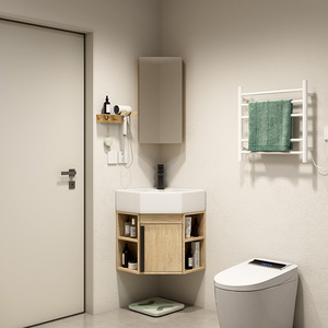 Ensemble de meuble-lavabo intégré moderne, étanche, en bois naturel, avec miroir intelligent mural, pour petits appartements, salle de bain triangulaire, hôtel - Product Image 3
