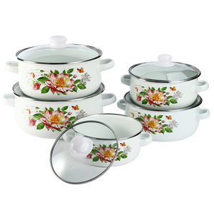 Marmite à soupe en émail à double anse avec couvercle en verre 16/18/<span class=keywords><strong>20</strong></span>/22/24 <span class=keywords><strong>CM</strong></span>, kit de cuisson en porcelaine émaillée motif fleur blanche - Product Image 3