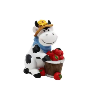 Handheld Apple Stand Sitting Cow Statue Desktop Home Decoration Gift High Quality Resin OEM Custom Resin