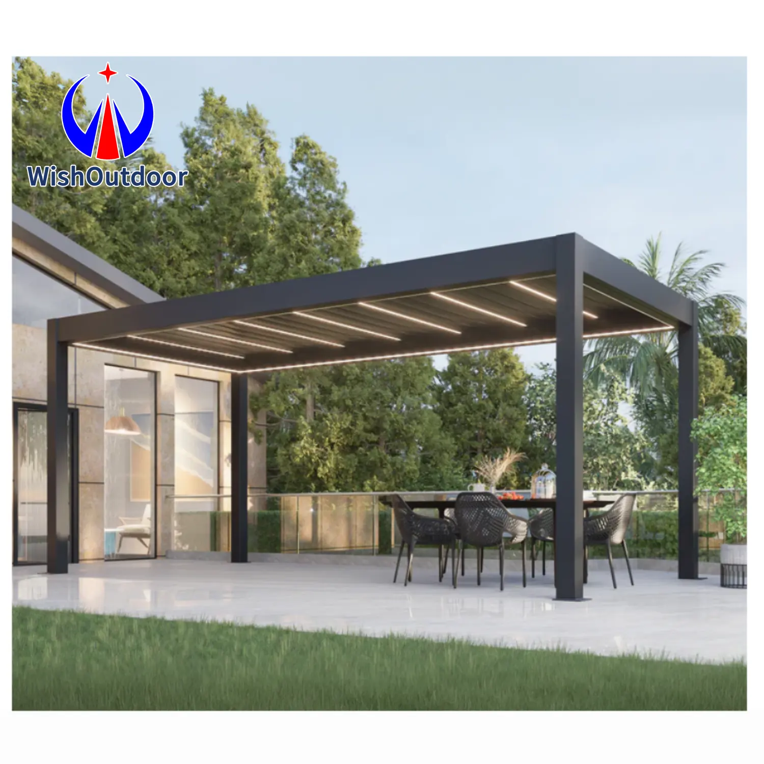 豪華な屋外リビングガゼボのためのカスタマイズされたデザインの調整可能な自動電気ガーデンパーゴラ