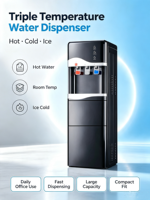 Distributeur d'eau portable en plastique à chargement par le haut avec fonction de fabrication de glace, capable de distribuer à la fois de l'eau chaude et de l'eau froide