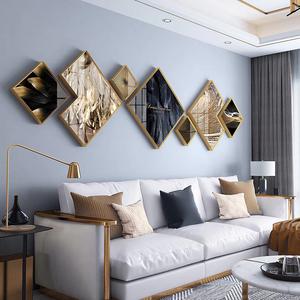 لوحة فنية مؤطرة لتزيين غرفة المعيشة بتصميم شمالي فاخر من الكريستال والبورسلين والزجاج والألومنيوم مع أوراق ذهبية - Product Image 2