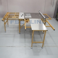 Scie à table coulissante pliable WJ680 avec guide de coupe intégré - Table en acier inoxydable et rails de guidage à billes pour le travail du bois