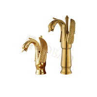 Robinet de lavabo haut de gamme en laiton, finition or brillant, en forme de cygne, pour eau chaude et froide, moderne, à poignée unique, à poser sur le comptoir, pour hôtels